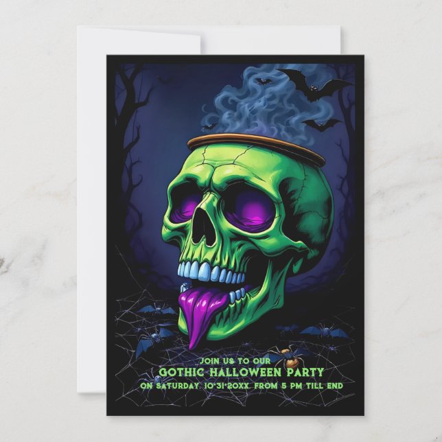 neon Skull Cauldron haunted Gothic Halloween party (Front)