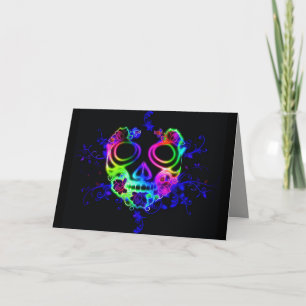 Neon skull face greeting card