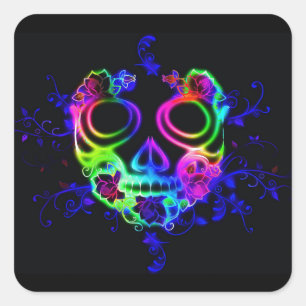 neon skull face stickers