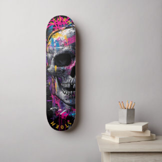 Neon Skull Graffiti Street Art – Limited Edition Skateboard