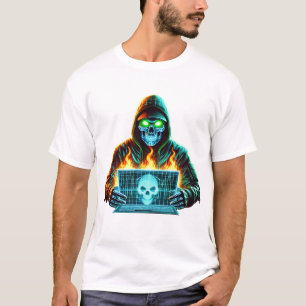 Neon Skull Hacker – Cyber Glitch Warrior T-shirt