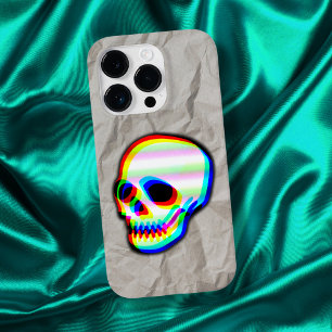 Neon skull illustration on crumpled creased paper Case-Mate iPhone 14 pro case