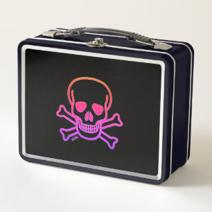 Neon Skull many skulls black lunchbox