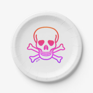 Neon Skull paper plates