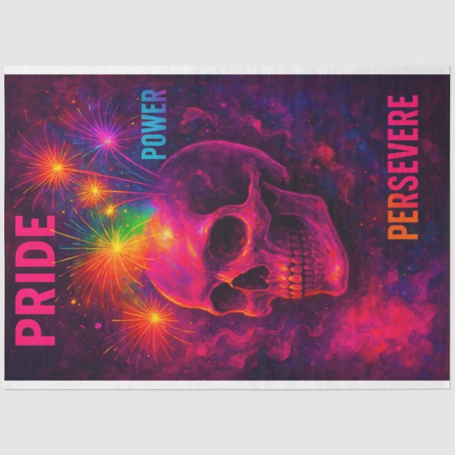 Neon Skull Pride, Power, Perseverance Decoupage   Tissue Paper (Front)