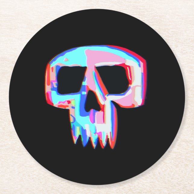 Neon Skull Round Paper Coaster (Front)