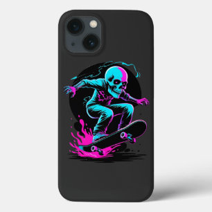 Neon Skull Skateboard Art – Edgy Skater Design iPhone 13 Case