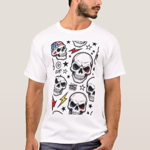 Neon Skull Storm on Black T-Shirt