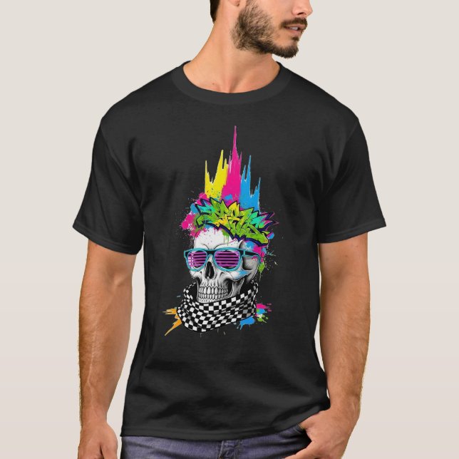 Neon Skull Streetwear Illustration T-Shirt (Front)