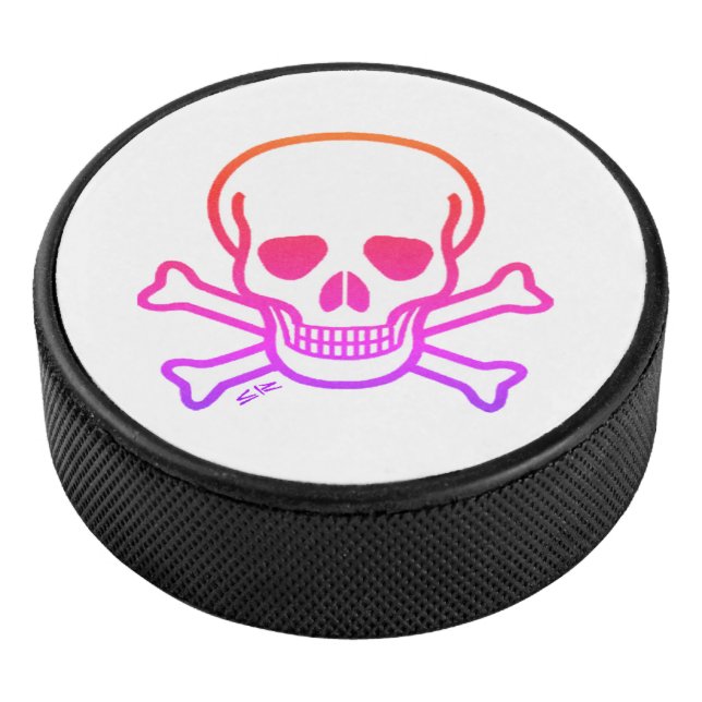 Neon Skull white hockey puck (3/4)