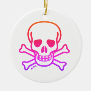 Neon Skull white round ceramic ornament