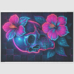 Neon Skull with Hibiscus Decoupage Paper