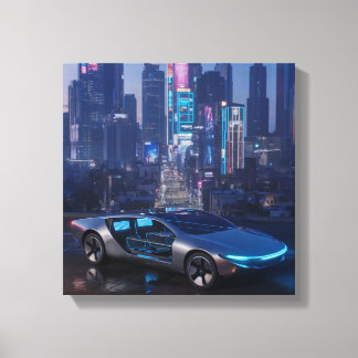 Neon Skyline – Futuristic Cityscape at Dusk Canvas Print