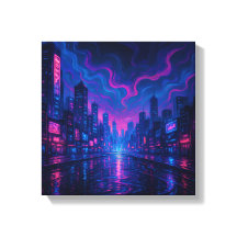 Neon Skyline Mirage Futuristic City Canvas Art
