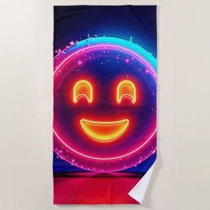 Neon Smile: Bright Happy Glow Design Beach Towel