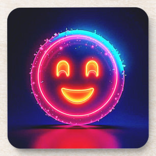 Neon Smile: Bright Happy Glow Design Coaster