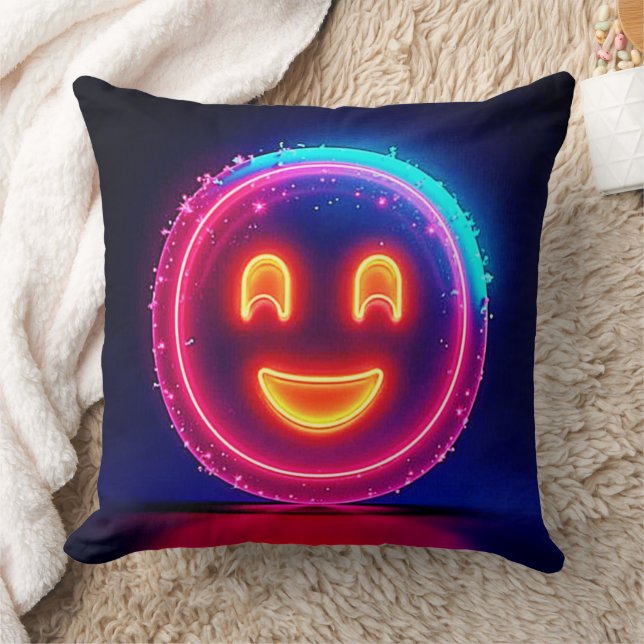Neon Smile: Bright Happy Glow Design Cushion (Blanket)
