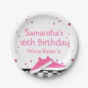 Neon Sneaker Birthday, Glitter Paper Plate