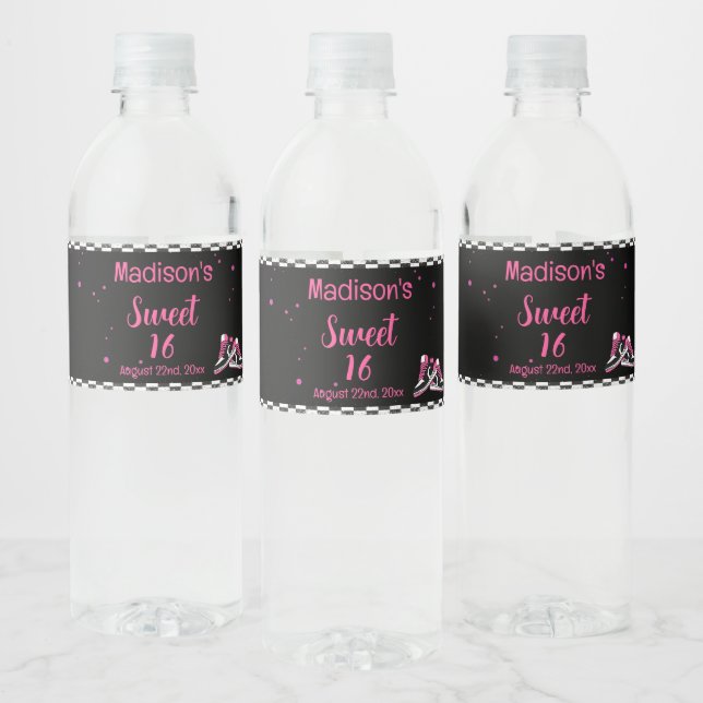 Neon Sneaker Birthday, Glitter Water Bottle Label (Bottles)