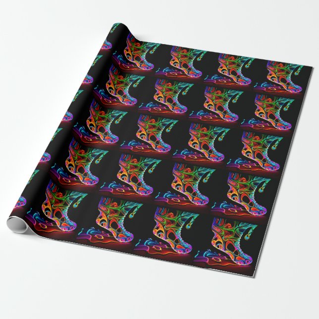 Neon Sneaker Wrapping Paper (Unrolled)