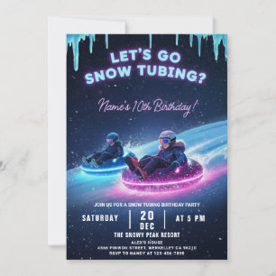 Neon Snow Tubing Birthday Invitation Winter Party