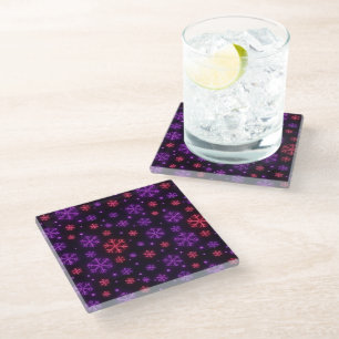 Neon Snowflakes Glass Coaster