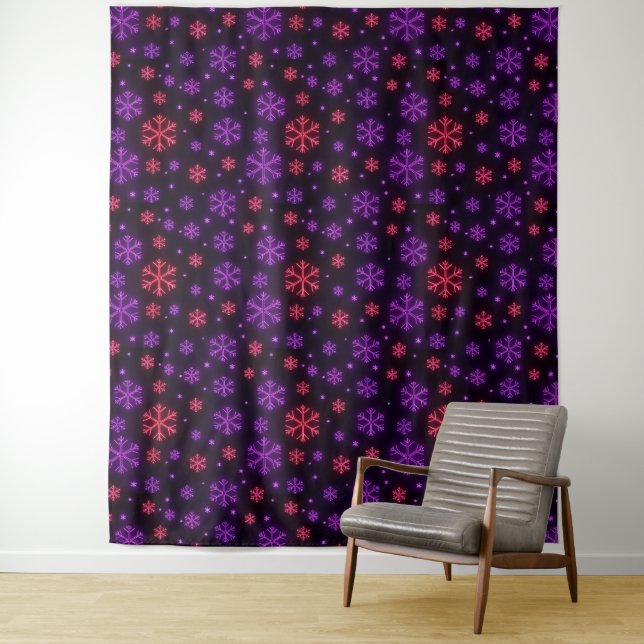 Neon Snowflakes Photo Backdrop Tapestry (In Situ)