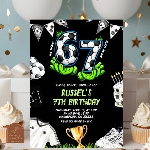 Neon Soccer 67 Birthday Invitation