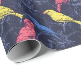 Neon Songbirds Botanical Wrapping Paper