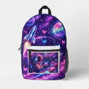 Neon Space Butterfly Galaxy Art Printed Backpack