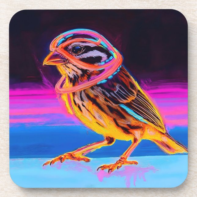 Neon Sparrow with Glowing Accents Coaster (Front)