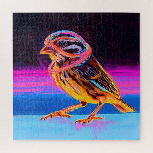 Neon Sparrow with Glowing Accents Jigsaw Puzzle