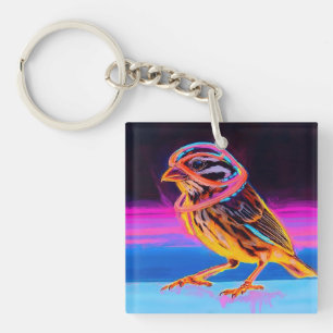 Neon Sparrow with Glowing Accents Key Ring