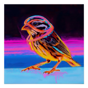 Neon Sparrow with Glowing Accents Poster