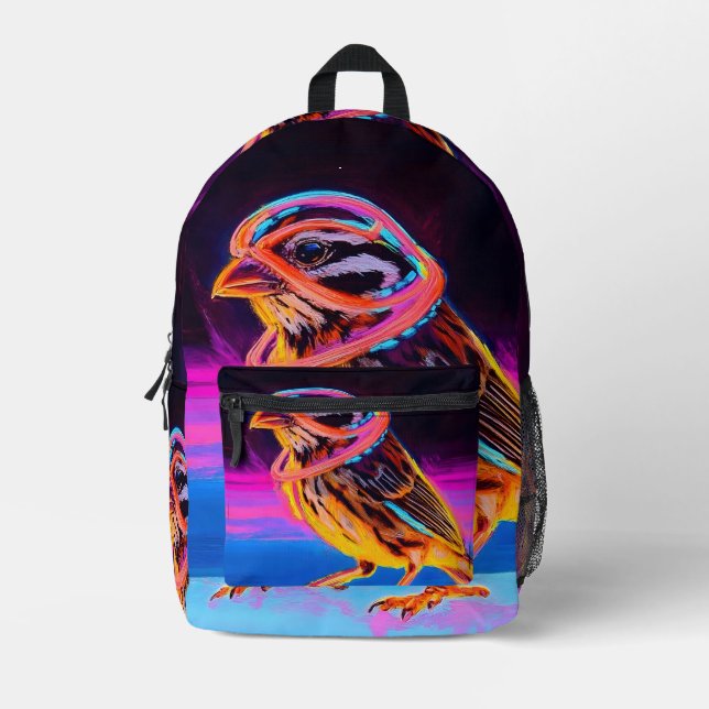 Neon Sparrow with Glowing Accents Printed Backpack (Front)