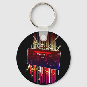 Neon Speaker Art with Colourful Retro Music Key Ring