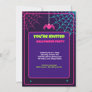 Neon Spider Web Halloween Party Invitation