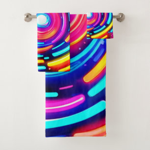 Neon Spiral Light Art Bath Towel Set