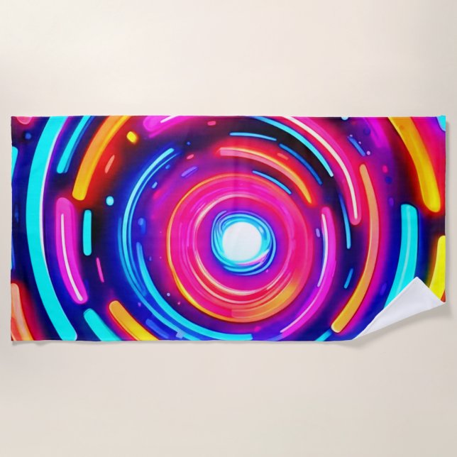 Neon Spiral Light Art Beach Towel (Front)