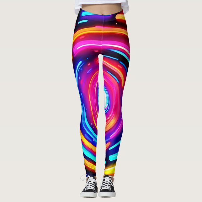 Neon Spiral Light Art Leggings (Front)
