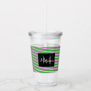 Neon Spiral Ribbon Stripes Monogram Custom Name Acrylic Tumbler