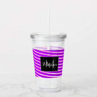 Neon Spiral Ribbon Stripes Monogram Custom Name Acrylic Tumbler