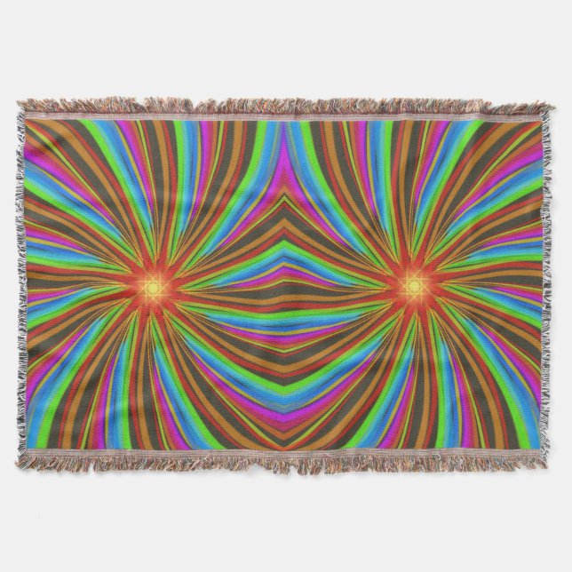 Neon Spiral Vortex – Vibrant Fractal Motion Design Throw Blanket (Front)