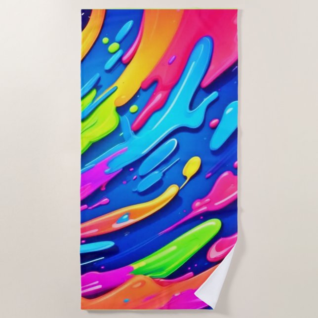 Neon Splash Abstract Art Magic Beach Towel (Front)
