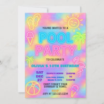 Neon Splash Pool Party Invitation