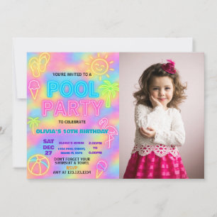 Neon Splash Pool Party Invitation