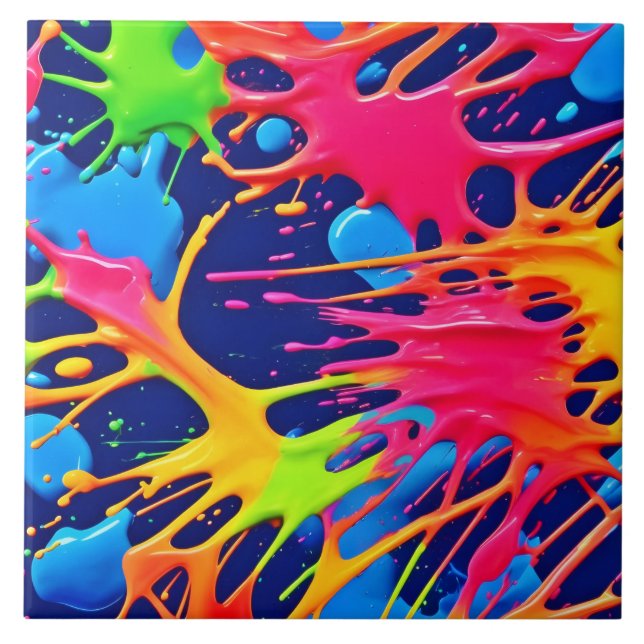 Neon Splatter: Abstract Vibrant Art Tile (Front)