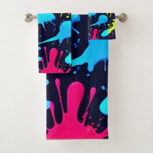 Neon Splatter Art: Vibrant Abstract Expressionism Bath Towel Set