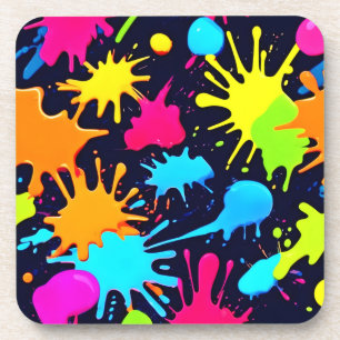 Neon Splatter Art: Vibrant Abstract Expressionism Coaster
