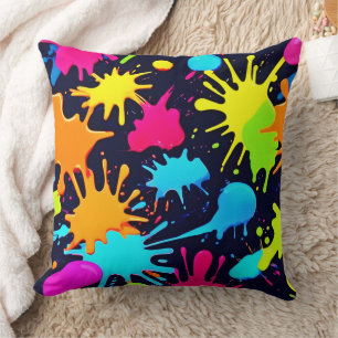 Neon Splatter Art: Vibrant Abstract Expressionism Cushion